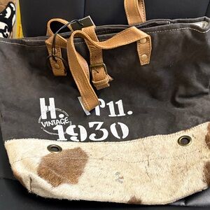 Myra Bag Brown and Tan Canvas Tote Bag